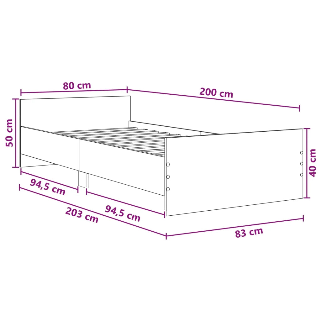 Struttura letto con testata-Giroletto Sonoma grigio 80 x 200 cm 833188