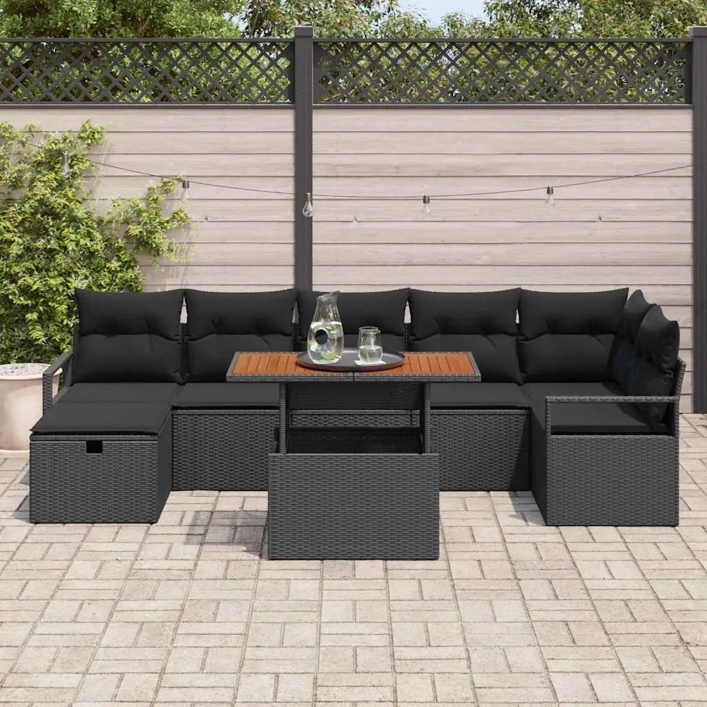 Set Divano da Giardino 8 pcs Nero polyrattan