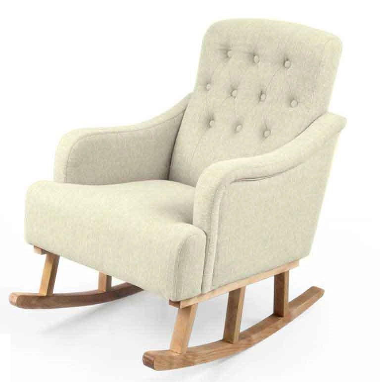 POLTRONA A DONDOLO IN TESSUTOTRAPUNTATA GAMBE IN LEGNO COLORE CREMA 62X65X85CM