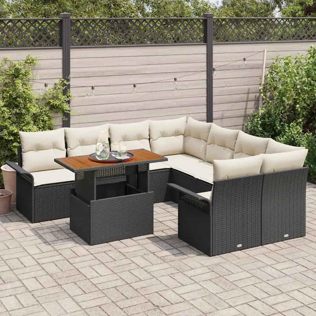 Set Divano da Giardino con archiviazione 9 pcs Nero Poly Rattan 3358049