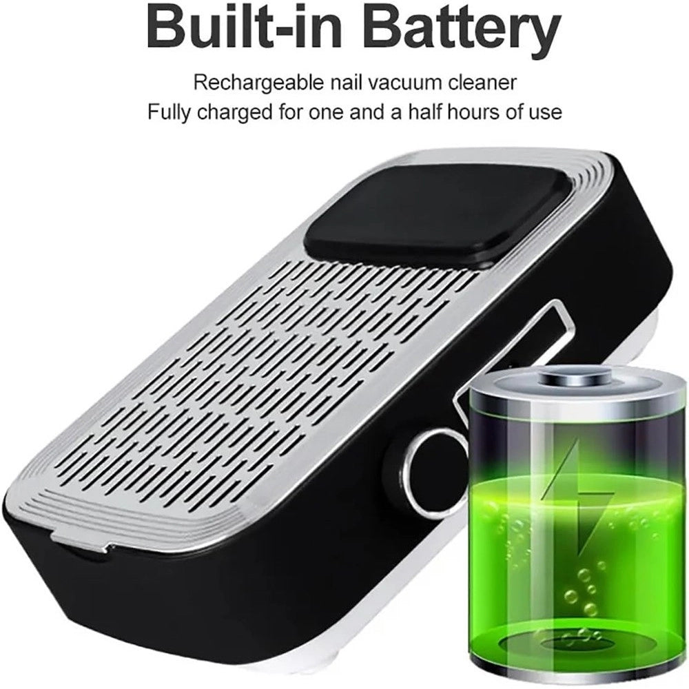 Trade Shop - Aspiratore Per Unghie Ricaricabile 80w Per Studio Velocità Vento Regolabile Nero -