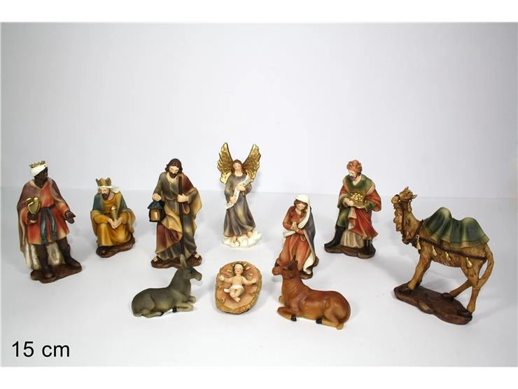 Presepe Natività Decorazione Natale Abiti Chiari 10 Pezzi 15 cm