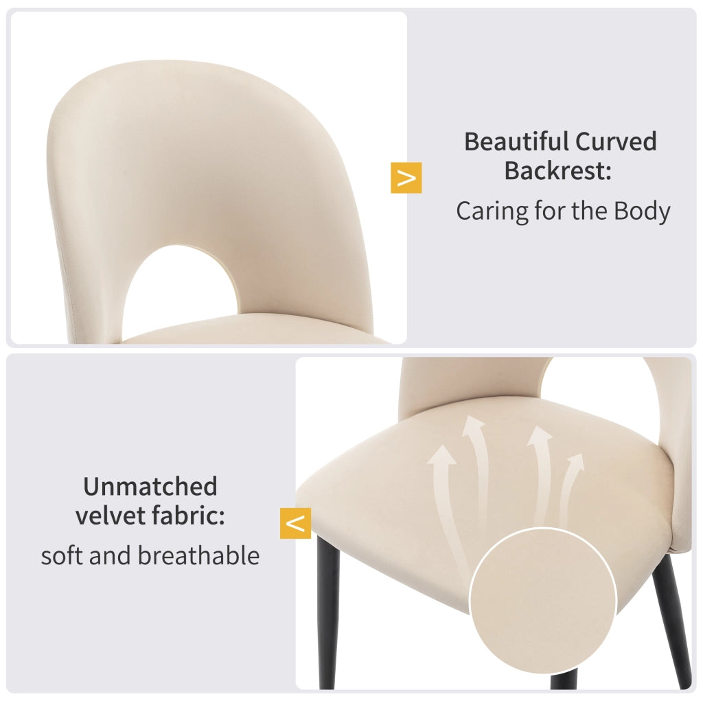 Set Tavolo da Pranzo Allungabile con 4 Sedie in Velluto ¨C MINIMAL ¨C Beige, Piano MDF Bianco, 140x80 cm