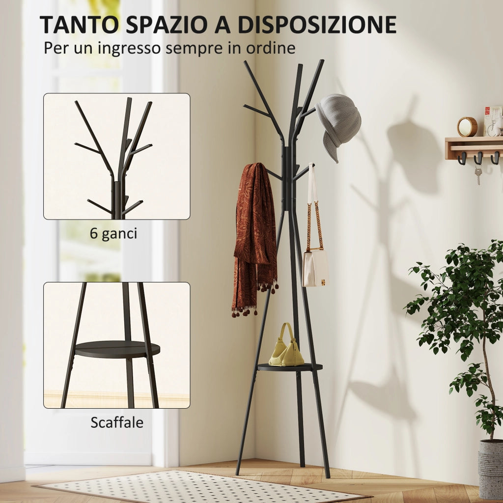 Appendiabiti da Terra Verticale Moderno per Ingresso. 45x45x180cm. Nero