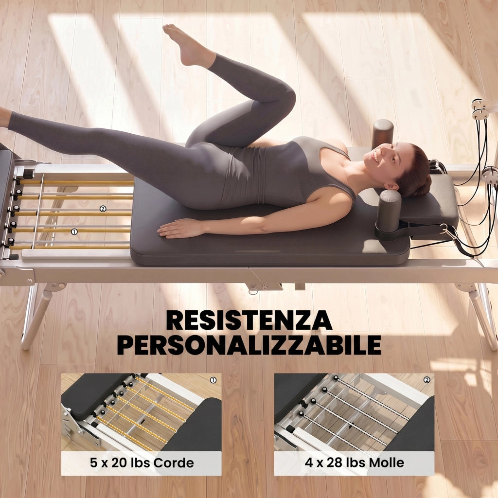 Reformer Pilates Pieghevole per Casa con 2 Bande Elastiche