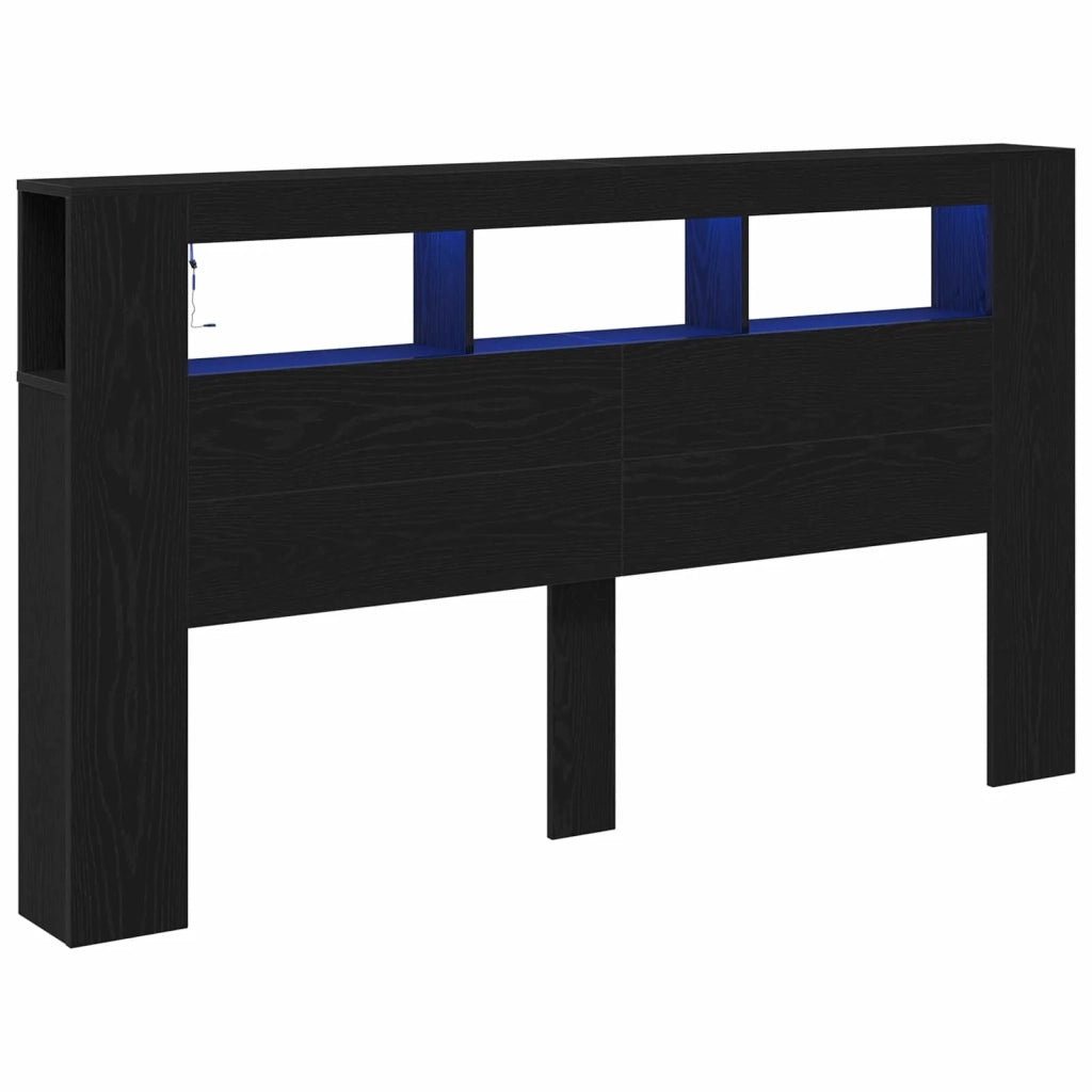 Testiera | Testata LED con lo scaffale Rovere Nero 180 x 18,5 x 103,5 cm