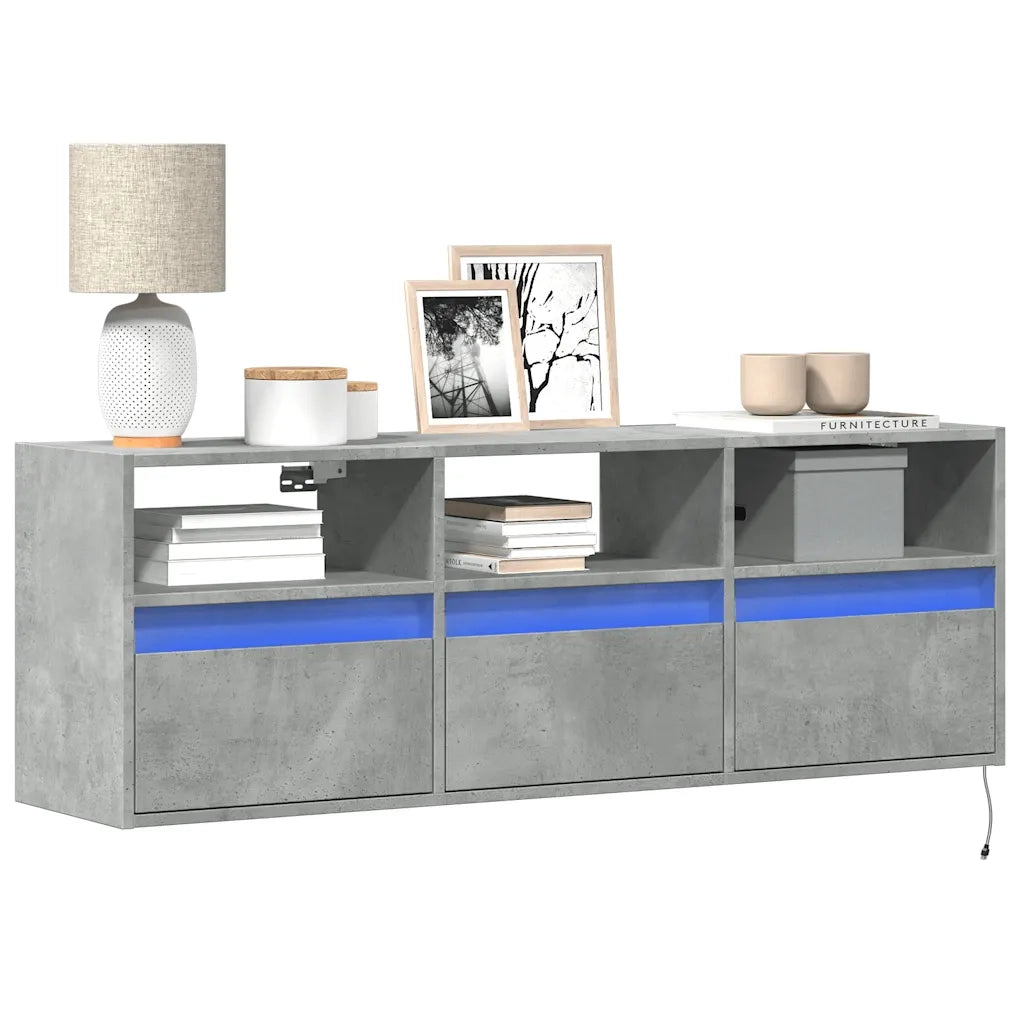 Mobile TV a Parete con Luci LED-Mobile TV a Muro Grigio Cemento 130x31x45 cm