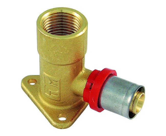 RACCORDO CURVO FEMMINA FLANGIATO LUNGO PER TUBO MULTISTRATO A PRESSARE H 52MM MODELLO AL-COBRAPEX 1/2 Ø16 TIEMME RACCORDERIE SPA