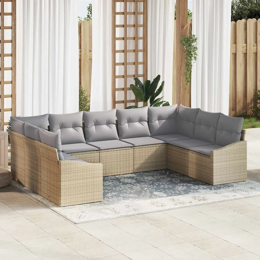 Set di divani con cuscino 9 pcs Beige polyrattan