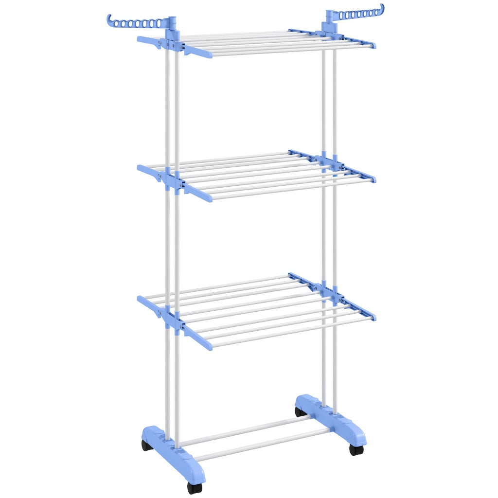 Tenda da Bucato Verticale Pieghevole con Ruote ¨C zephmum ¨C 73x64x172 cm Blu e Bianco
