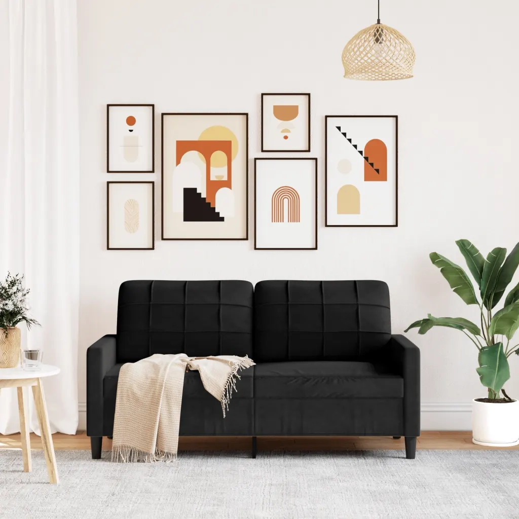 Divano a 2 Posti-Sofa 2 Posti Nero 140 cm in Velluto 490176
