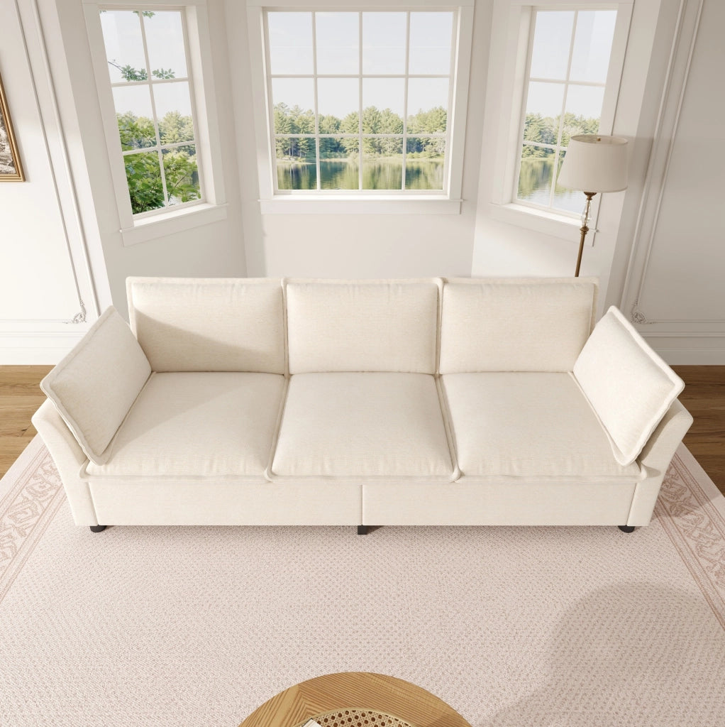 Divano modulare 3 posti in chenille; 220 x 81 x 87 cm; beige
