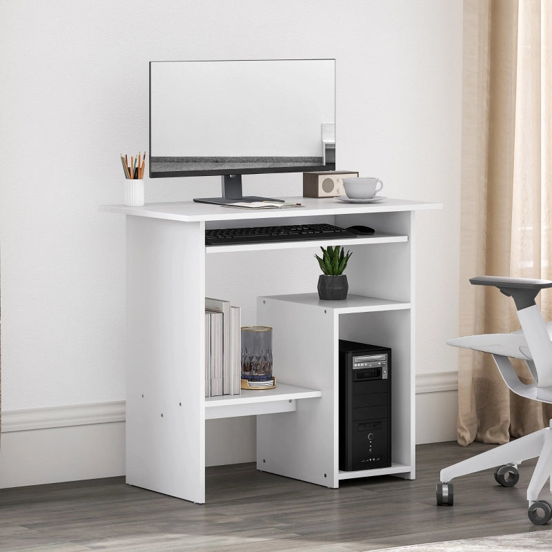 Scrivania, 80 x 45 cm, scrivania per computer, scrivania da ufficio con vassoio per tastiera, vani a giorno e superfici di appoggio, in truciolato,