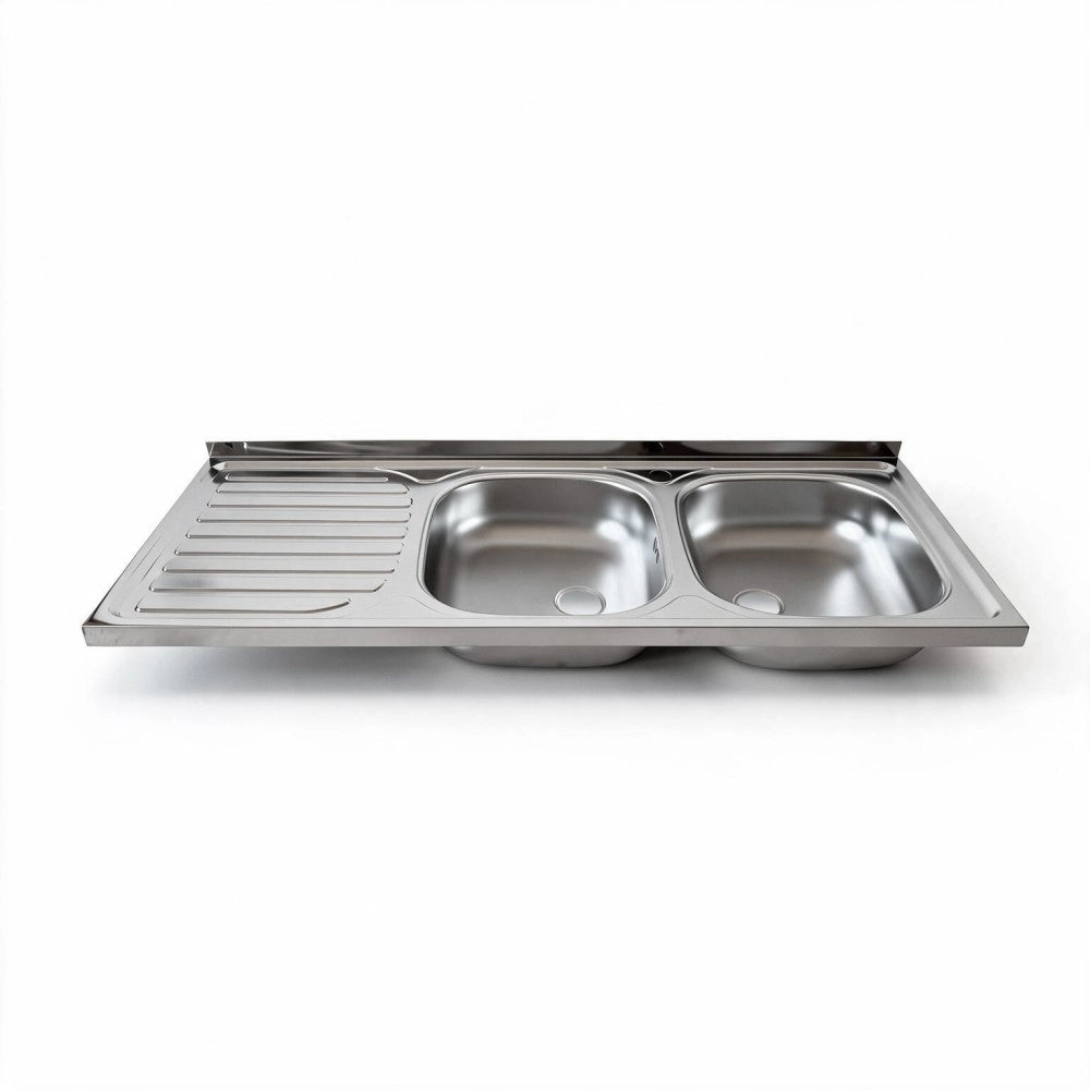 Lavello cucina acciaio appoggio 120x50 cm doppia vasca e gocciolatoio sinistro SA127SX