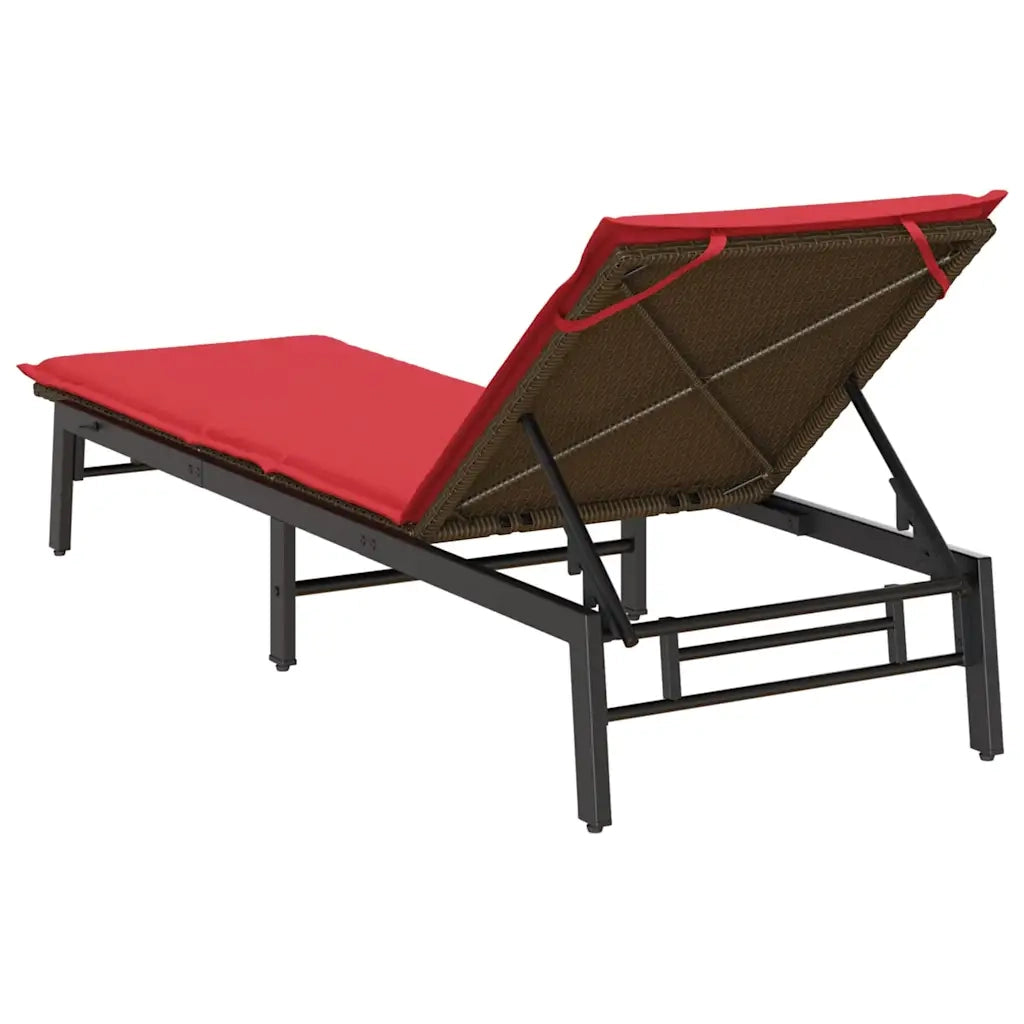 Lettino Prendisole con Cuscino Marrone in Polyrattan 4104085