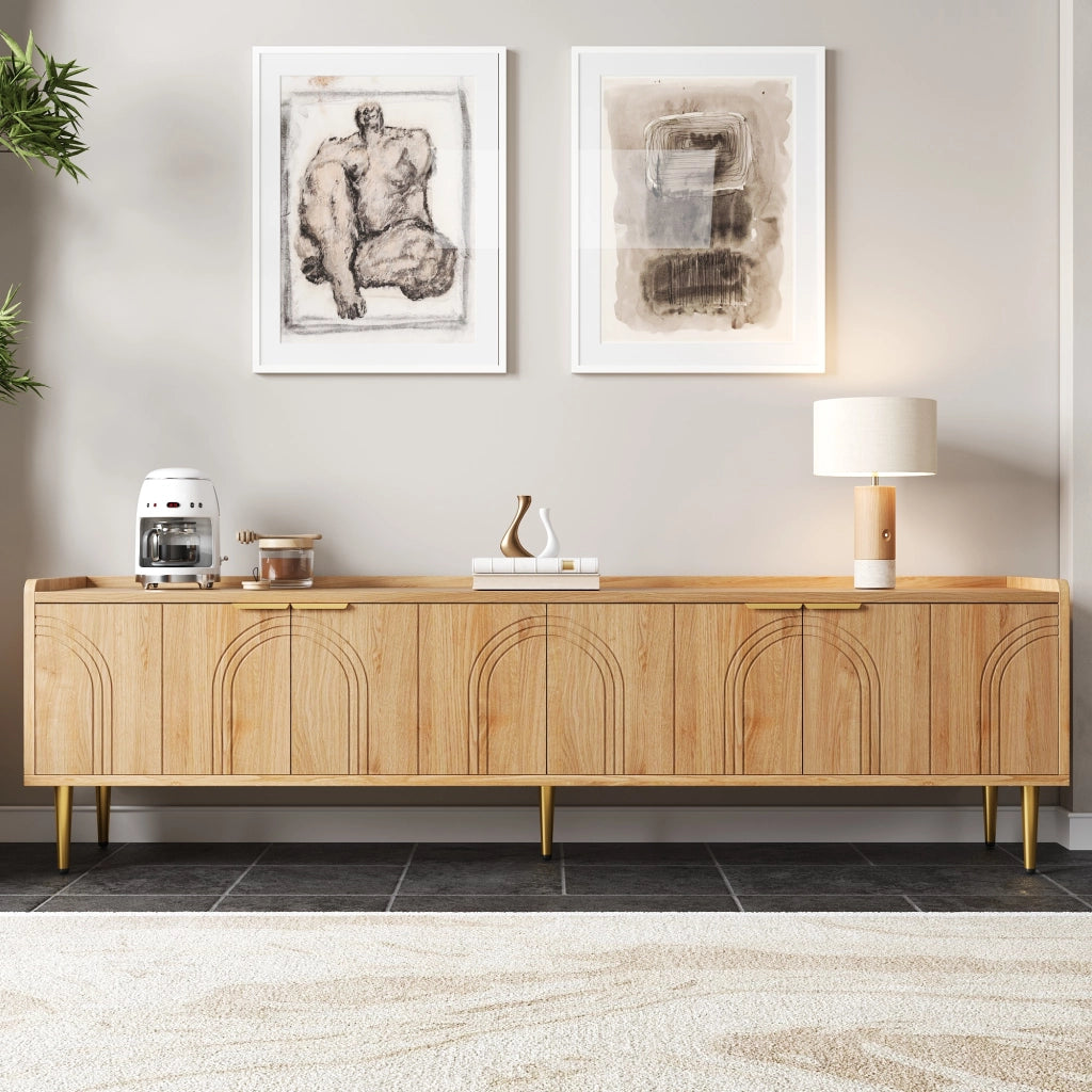 Cassettiera TV in MDF naturale; lunghezza 170 cm