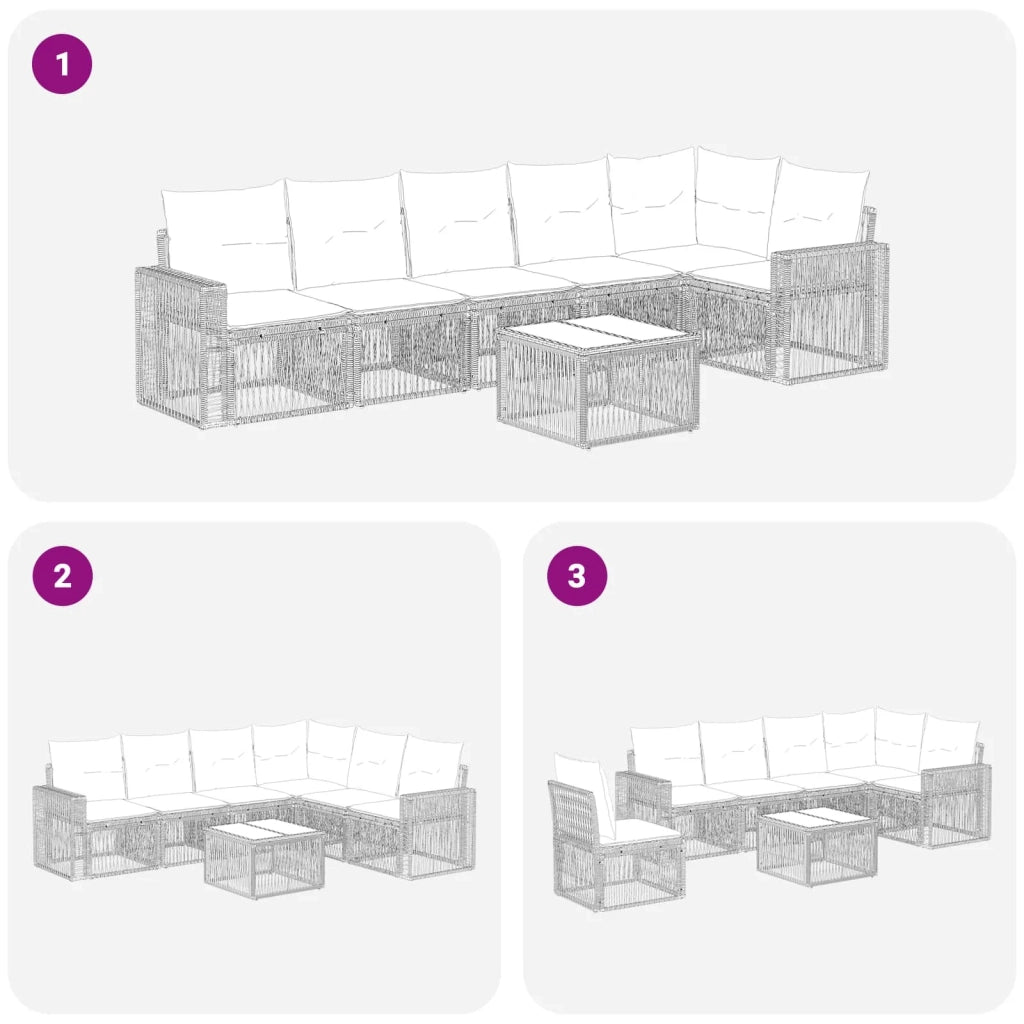 Set Divano da Giardino 7 pcs Beige e Bianco Crema polyrattan 3435132