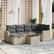 Set Divani da Giardino 7pz con Cuscini Grigio Chiaro Polyrattan