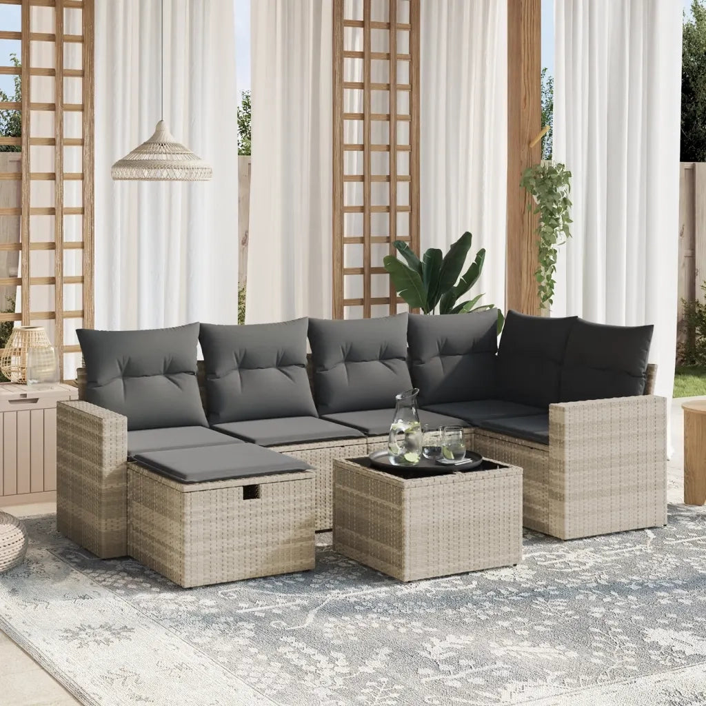 Set Divani da Giardino 7pz con Cuscini Grigio Chiaro Polyrattan