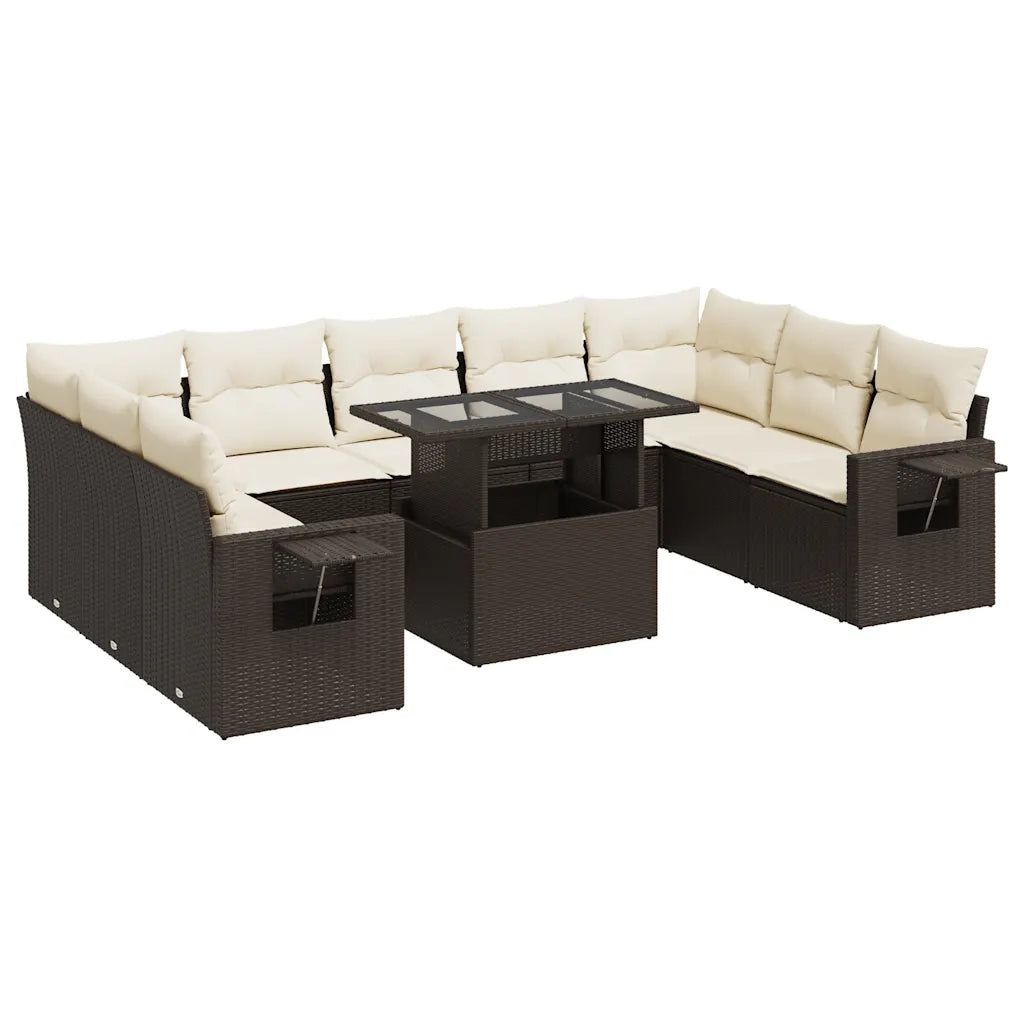 Set Divani da Giardino 10pz con Cuscini in Polyrattan Marrone 3326544