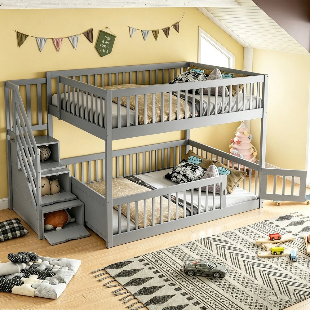 Letto a Castello 140x200 con Cassetti e Scala ¨C MINIMAL ¨C Grigio, Legno