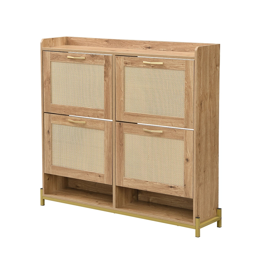 Armadio per scarpe in legno elegante - Xylo - 4 porte in rattan e ripiano superiore