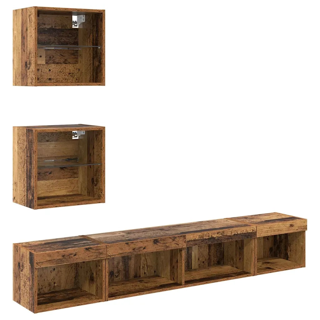 Unit¨¤ a muro per TV con LED con led 5 pz | Armadietto TV | Mobile Porta TV Legno vecchio
