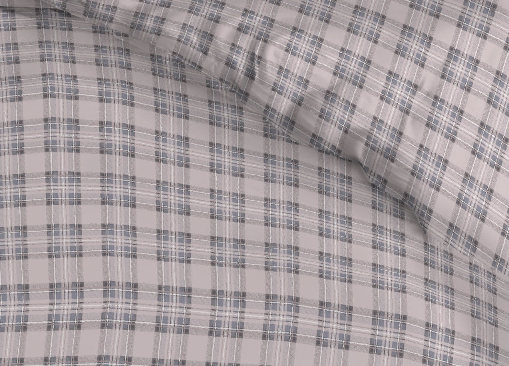 Copripiumino Sacco Piumone Cotone Flanella Pensieri Delicati Orsetto Tartan - Singolo - Grigio