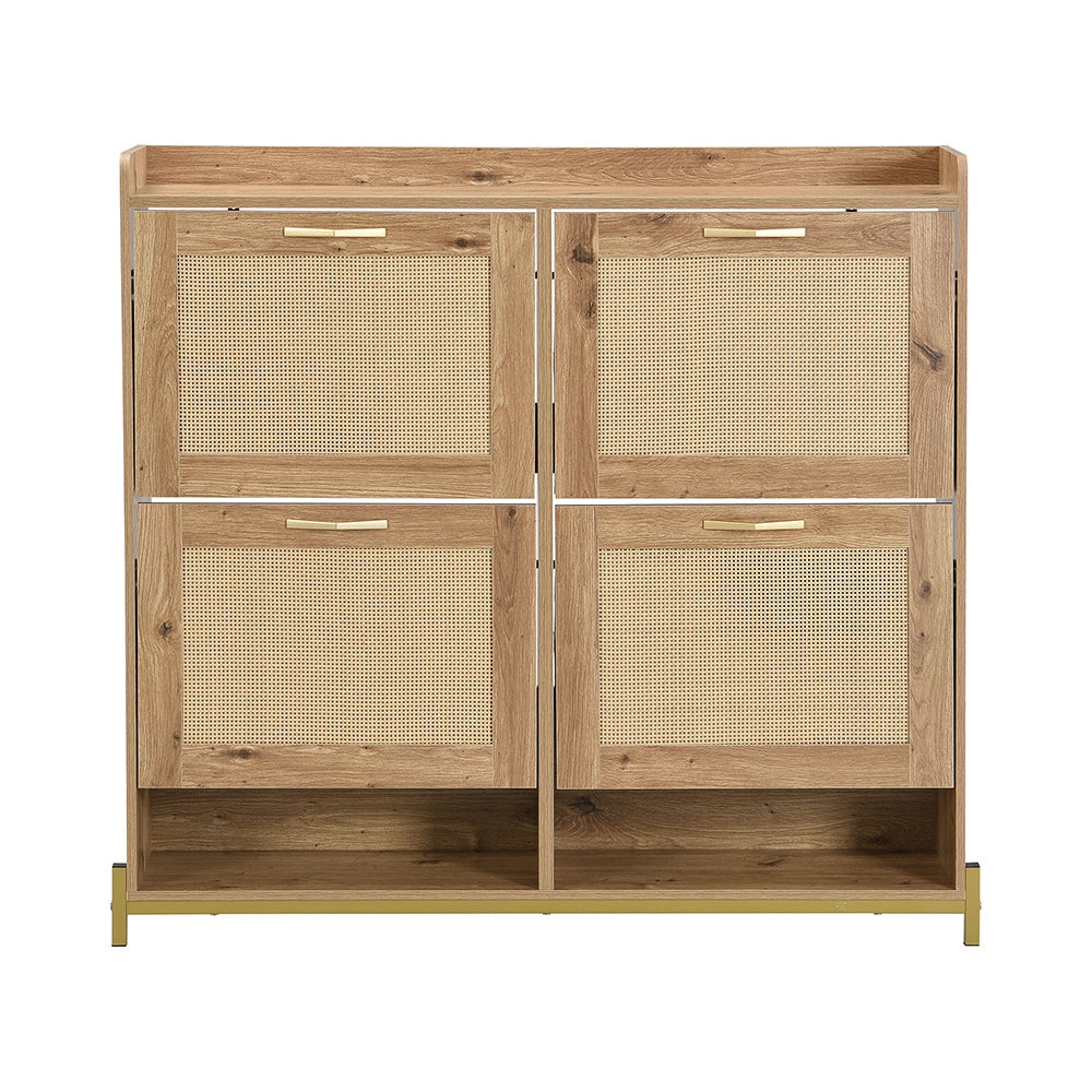 Armadio per scarpe in legno elegante - Xylo - 4 porte in rattan e ripiano superiore