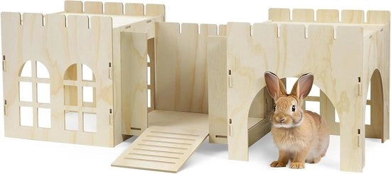 Casetta di legno per coniglio - riposo e gioco - interno ed esterno - 114 x 40 x 385 cm - grande - spessore MDF