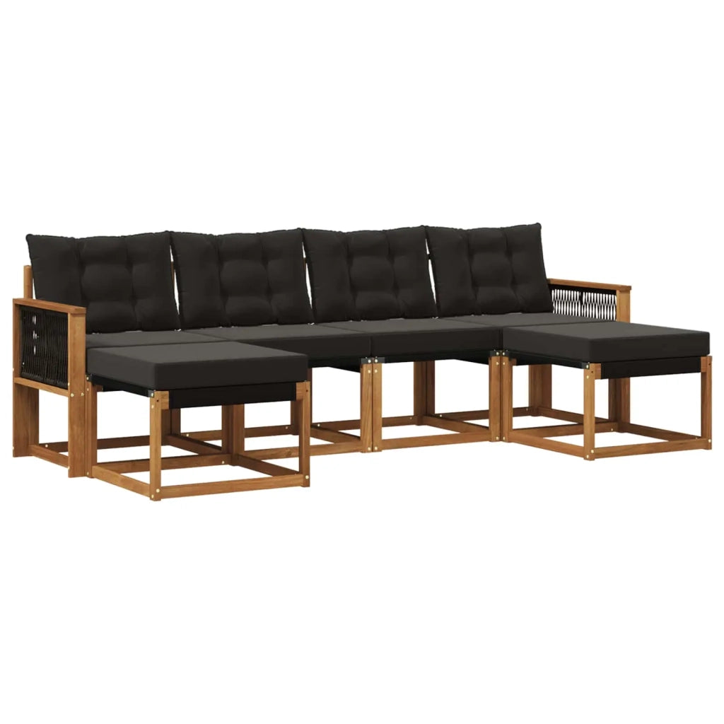 Set di divani da esterno con cuscino 6 pcs Naturale e Nero 3382128