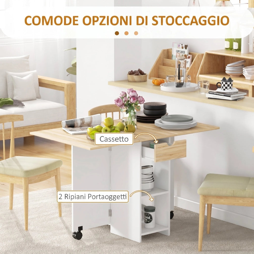 Tavolo da Pranzo Pieghevole Salvaspazio ¨C Xylo ¨C Rovere con Cassetto e Ripiani Allungabile