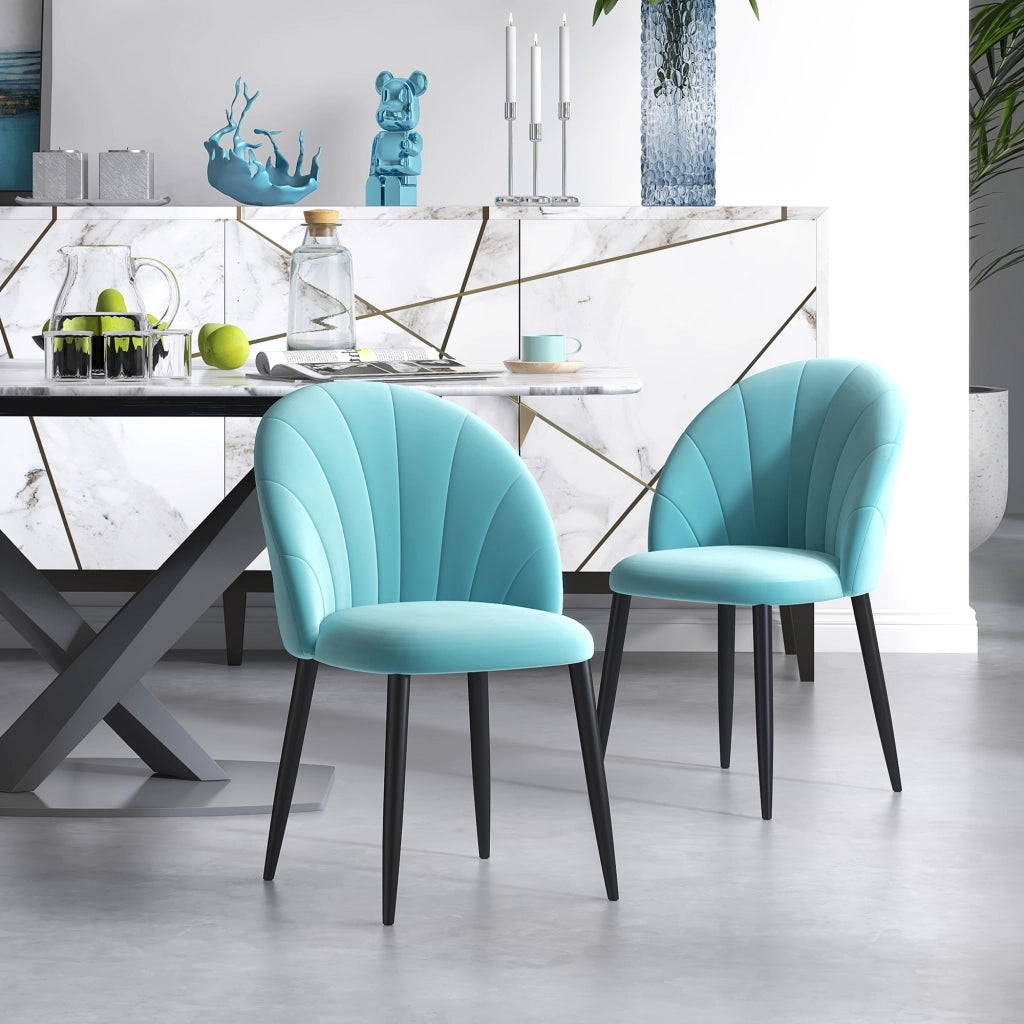 Set 2 Sedie da Pranzo Imbottite ¨C Xylo ¨C Metallo Tessuto Effetto Velluto Verde Chiaro 52x54x79cm