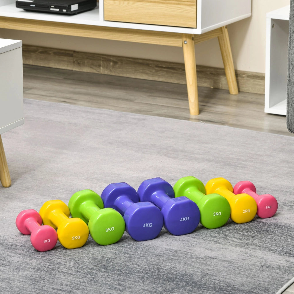 Set di 8 manubri esagonali 20 kg ¨C Minimal ¨C 4 paia 4 kg 3 kg 2 kg 1 kg neopreno antiscivolo