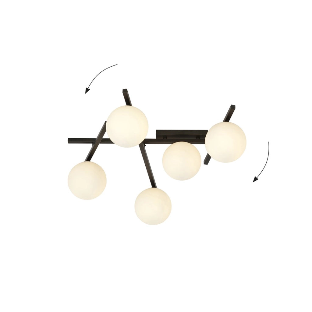Lampadario Emibig Smart 5 luci E14 nero/opal dimmerabile 67cm