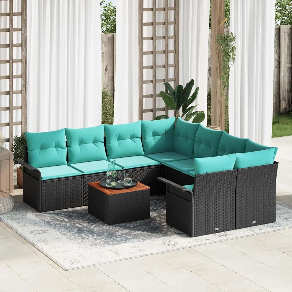 Set Divano da Giardino con cuscino 9 pcs Nero polyrattan 3347312