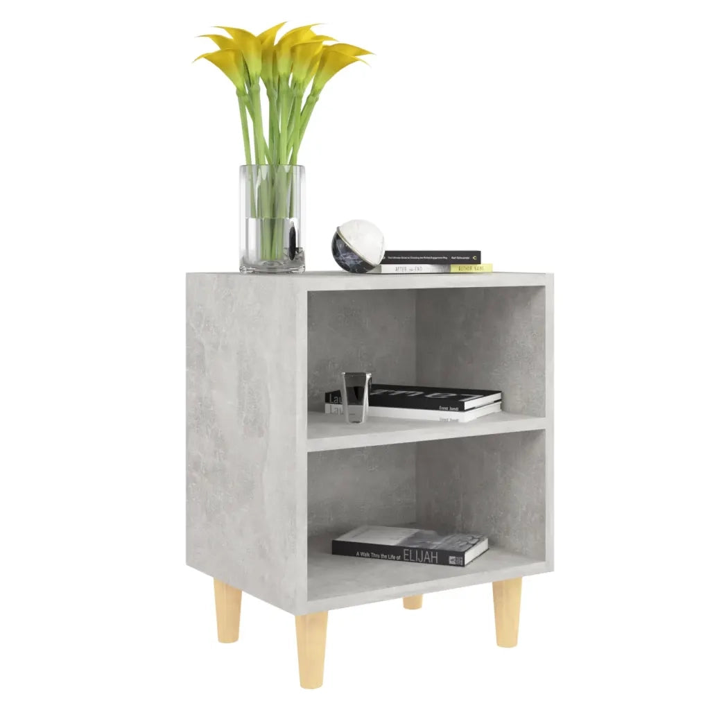 Comodino con Gambe in Legno-Tavolino da notte Massello Grigio Cemento 40x30x50 cm 114323