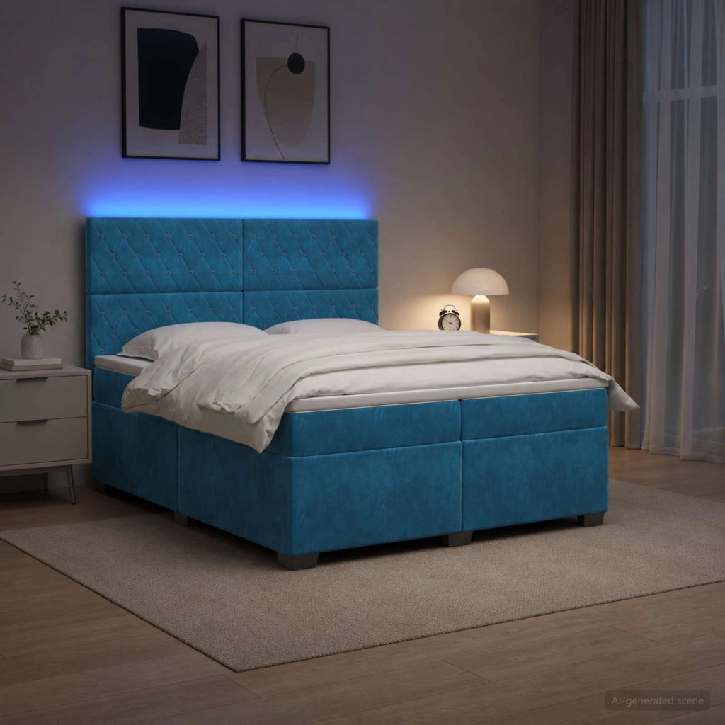 Letto box spring con materasso Blu 200 x 200 cm Velluto 3455172