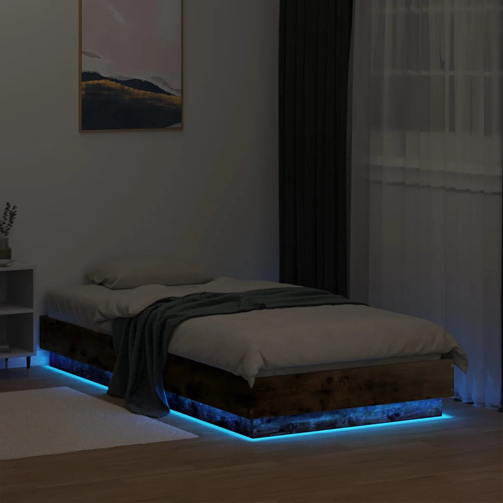 Giroletto con LED-Struttura Letto Rovere Fumo 75x190 cm