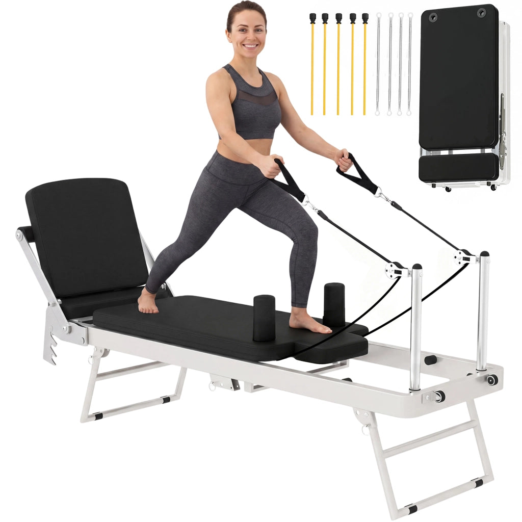 Reformer Pilates Pieghevole per Casa con 2 Bande Elastiche