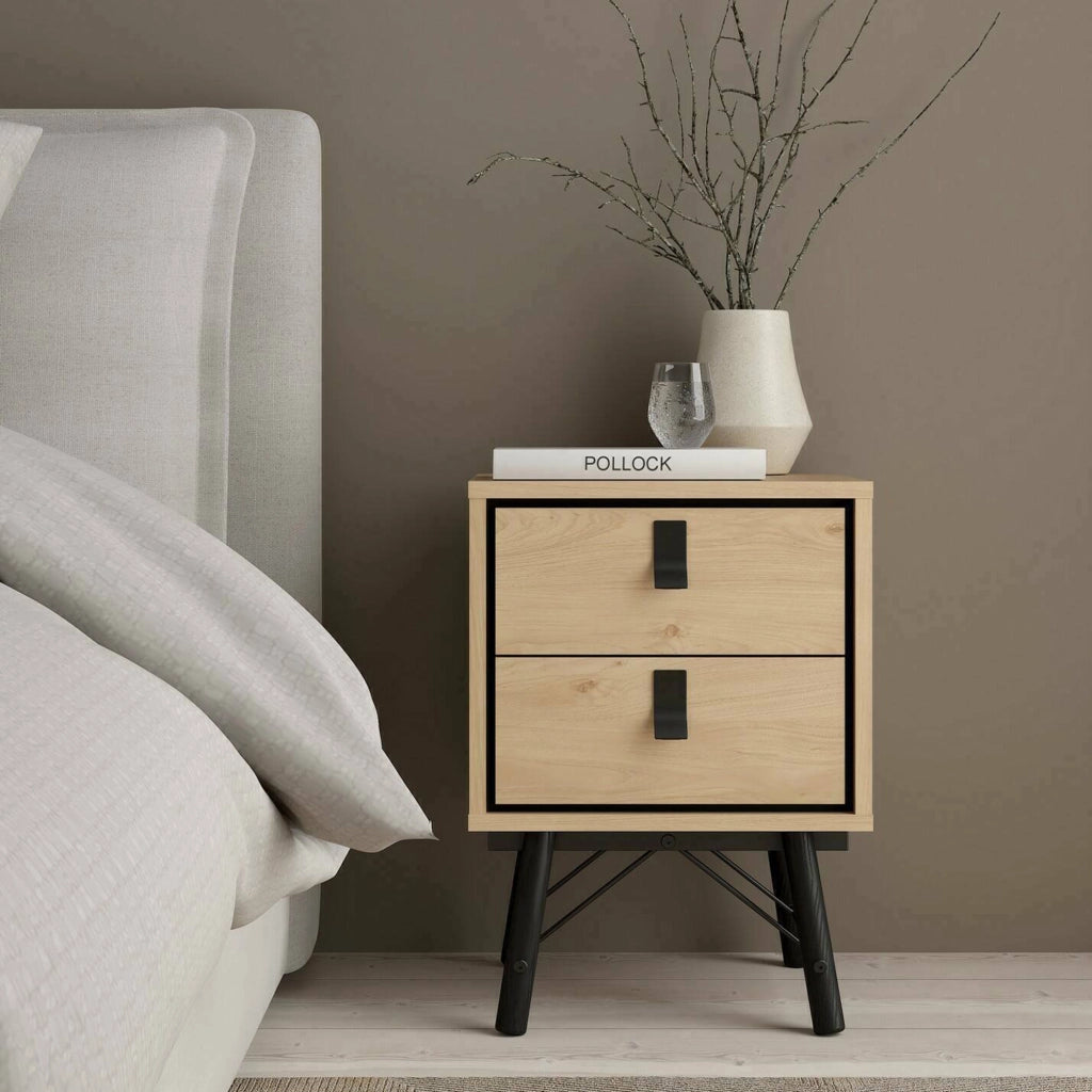 Comodino Jean, Comò basso, Tavolino da notte, Mensola da letto, 43x40 h60 cm, Rovere