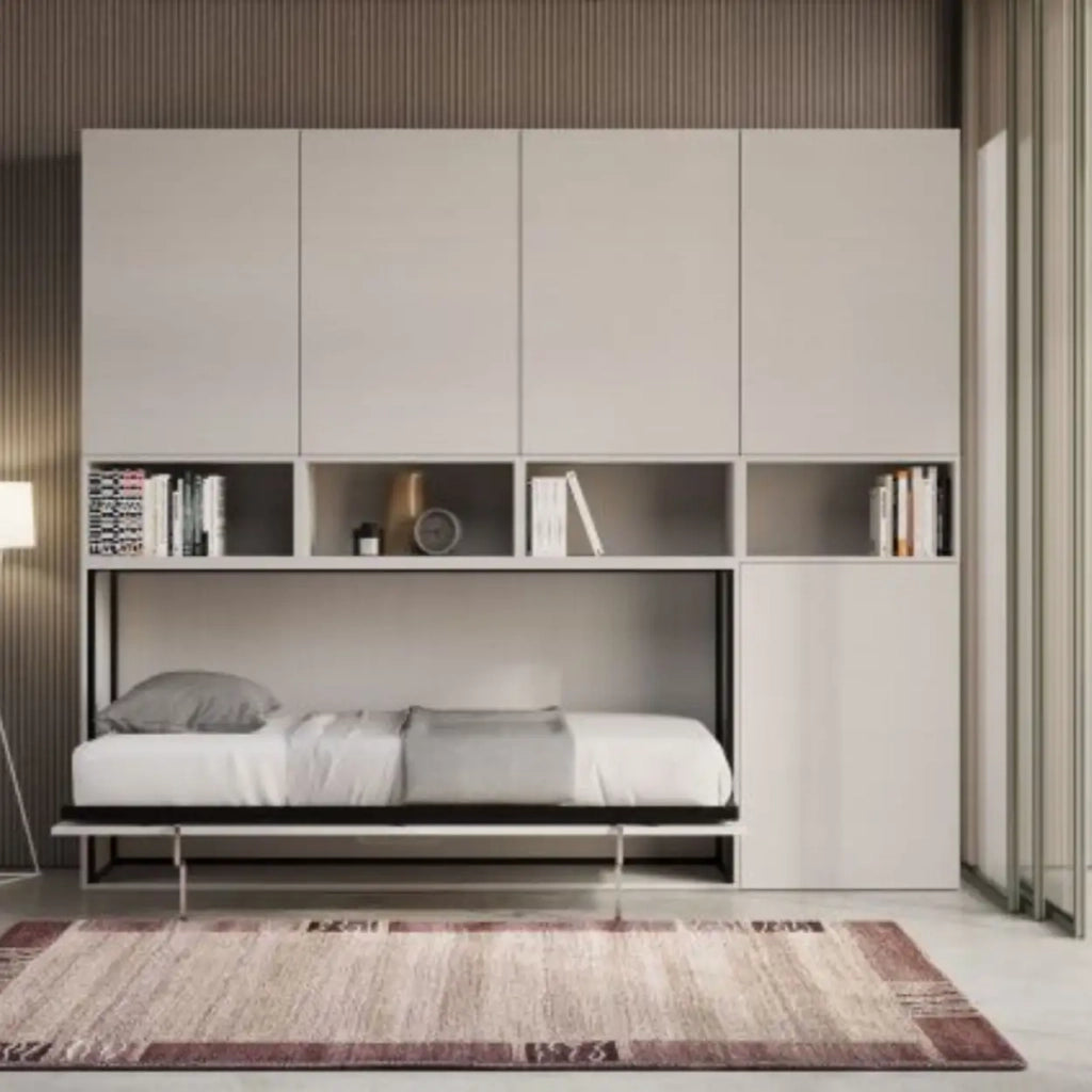Letto singolo a scomparsa Kando comp.C con materasso bianco frassino