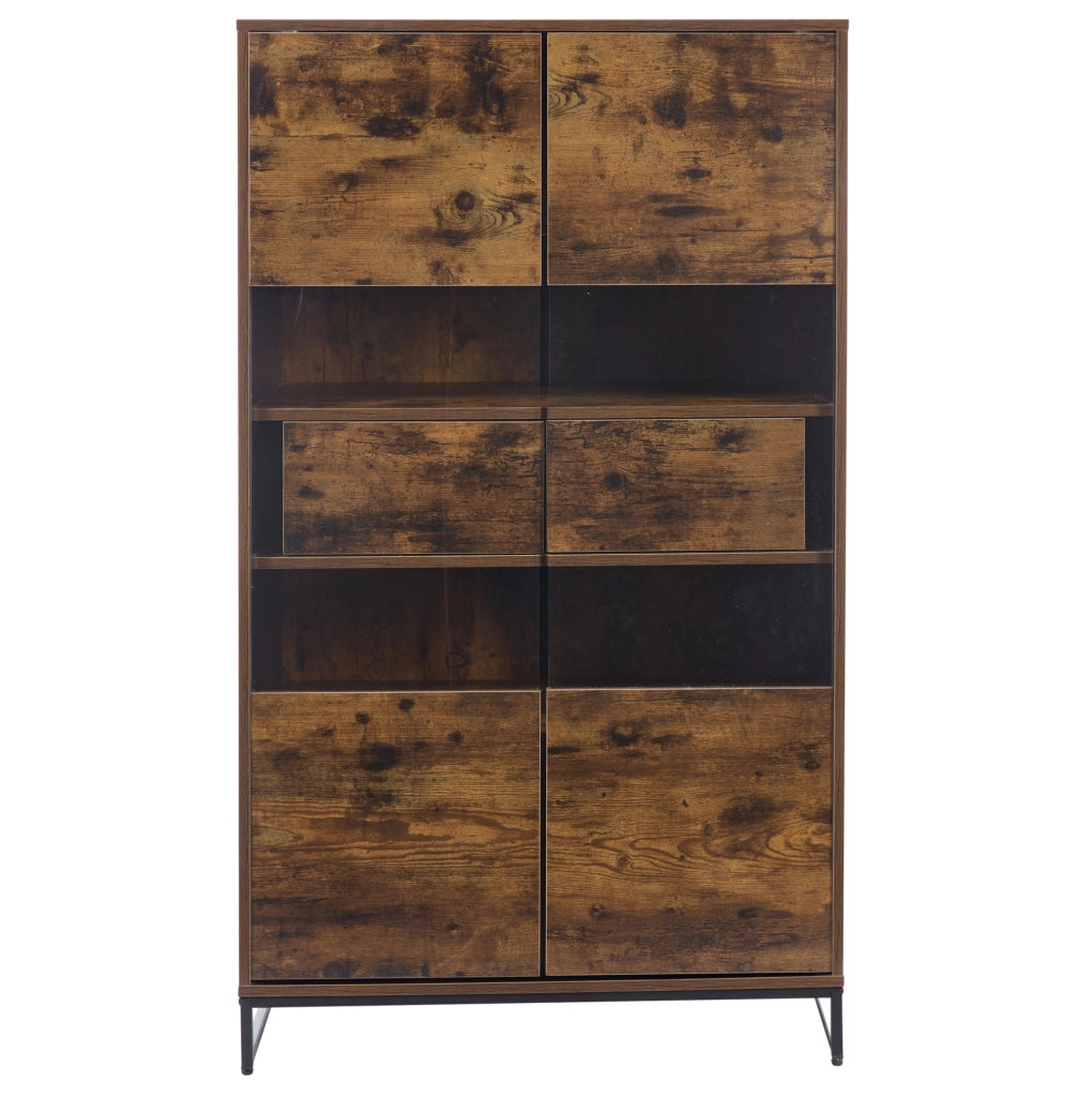 Vetrina 80x40x138 cm con illuminazione LED in MDF; nero e naturale