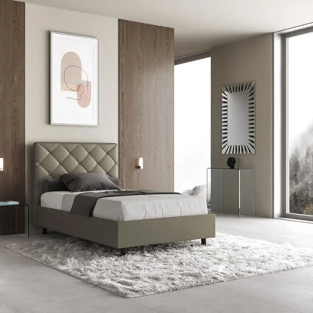 Letto una piazza e mezza senza rete imbottito 120x210 similpelle cappuccino Priya