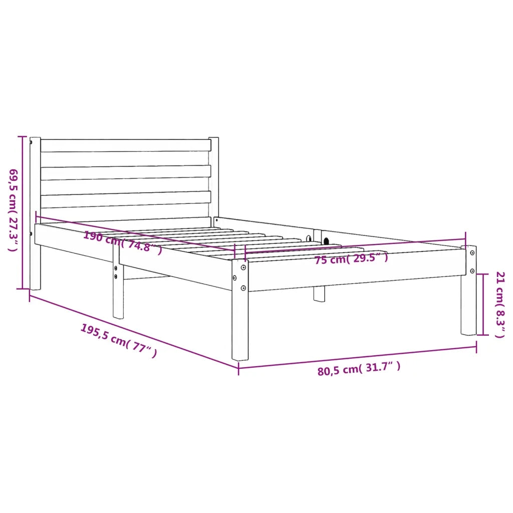 Letto singolo | Letto per adulti | Letto senza Materasso Marrone Cera 75x190 cm in Legno di Pino