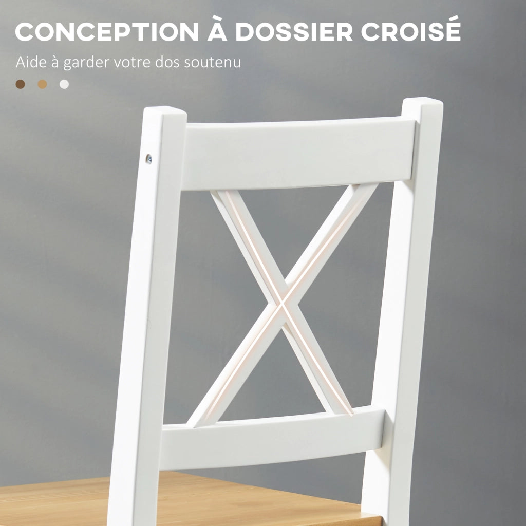 Set 2 Sedie da Pranzo in Legno Massello ¨C Xylo ¨C Stile Campagna Schienale Incrociato Bianco e Rovere