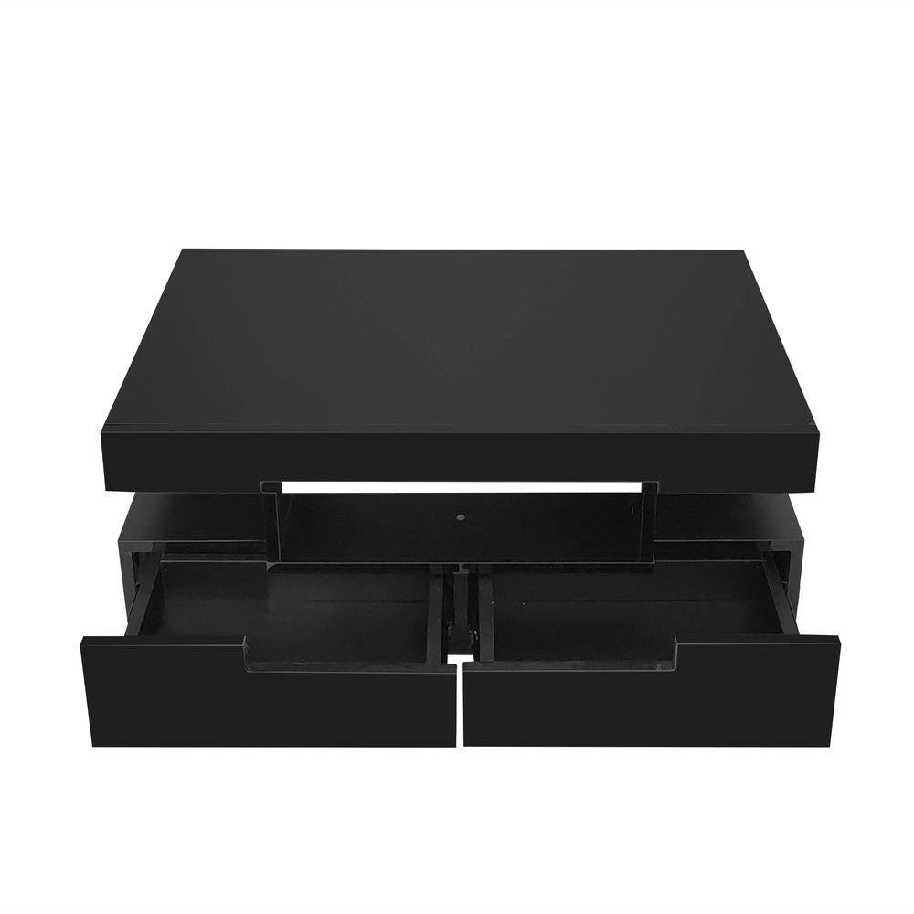 Tavolino da Caff¨¨ con LED e Cassetti Lucido ¨C MINIMAL ¨C Nero/Bianco