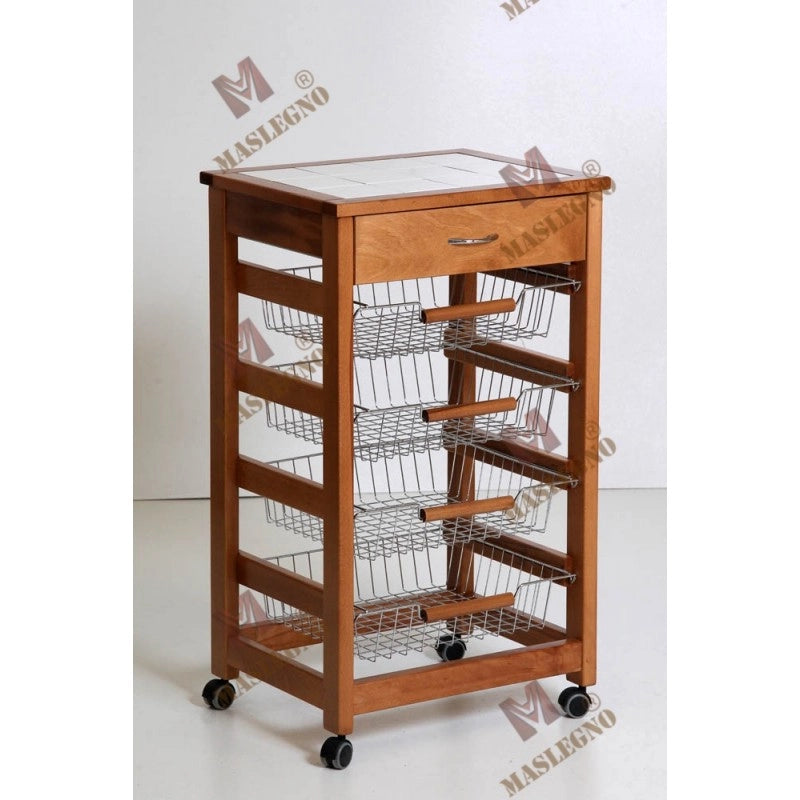 Carrello portafrutta Vesuvio con cassetto senza base - noce