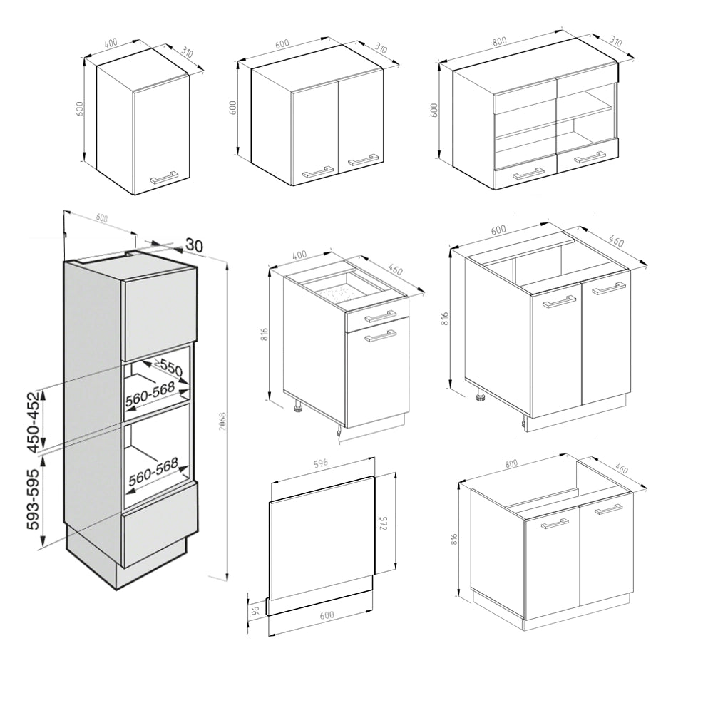 Vicco Cucina componibile Cemento/Bianco 300 cm con armadio alto, PL Antracite