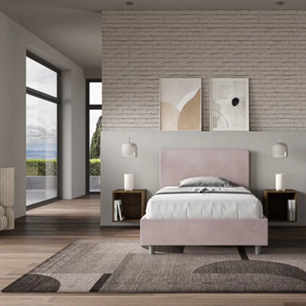 Letto una piazza e mezza senza rete imbottito 120x210 microfibra glicine Adele